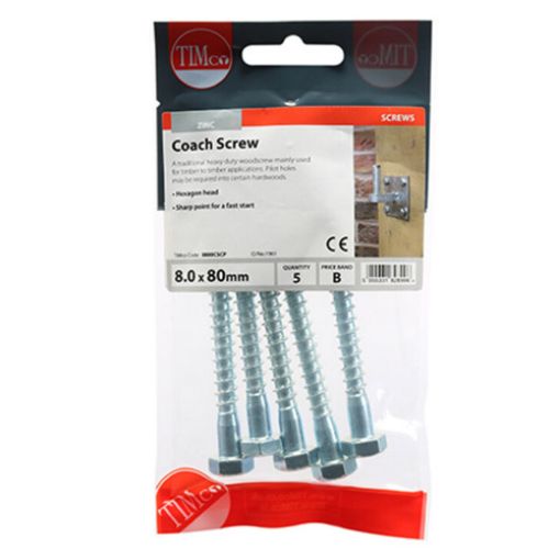 Picture of Coach Screw BZP 8 x 80mm (Pack of 5)