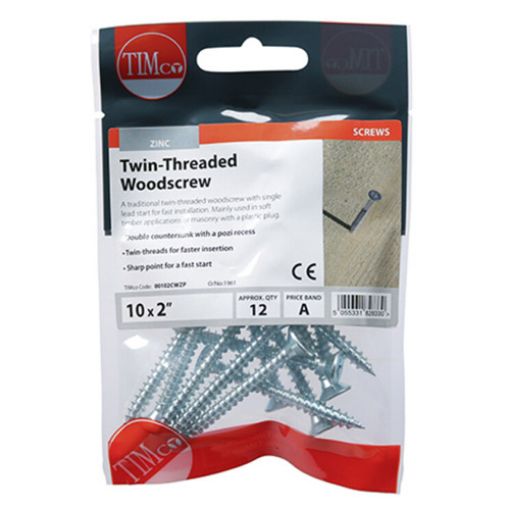 Picture of Twin Threaded Woodscrew PZ2 BZP 10 x 2 (Pack of 12)