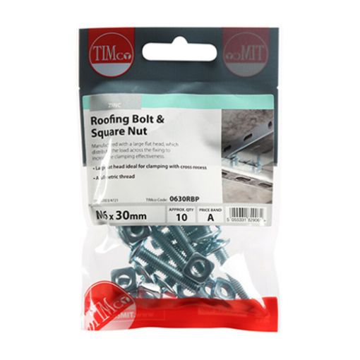 Picture of Roofing Bolt and Square Nut BZP M6 x 30 (Pack of 10)