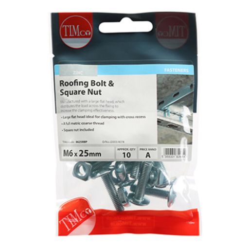 Picture of Roofing Bolt and Square Nut BZP M6 x 25 (Pack of 10)