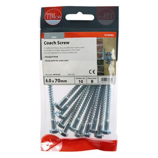 Picture of Coach Screw BZP 6 x 70mm (Pack of 10)