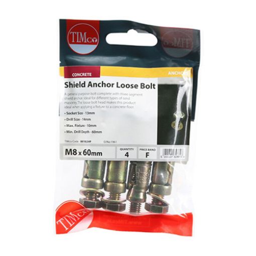 Picture of Shield Anchor Loose Bolt ZYP M8:10L (M8 x 60) (Pack of 4)