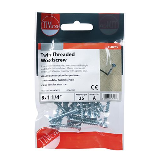 Picture of Twin Threaded Woodscrew PZ2 BZP 8 x 1.1/4 (Pack of 25)