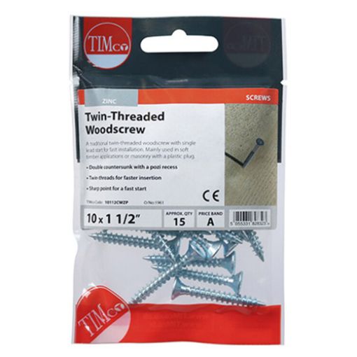 Picture of Twin Threaded Woodscrew PZ2 BZP 10 x 1.1/2 (Pack of 15)