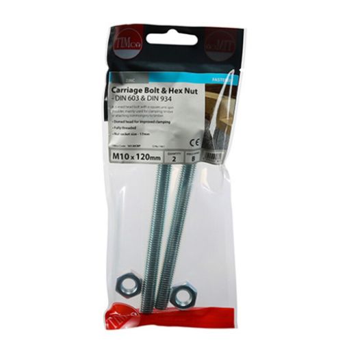 Picture of Carriage Bolt and Hex Nut BZP M10 x 120 (Pack of 2)