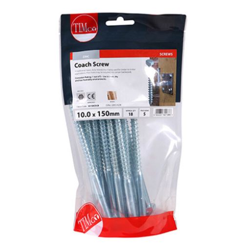 Picture of Coach Screw BZP 10 x 150mm (Pack of 18)