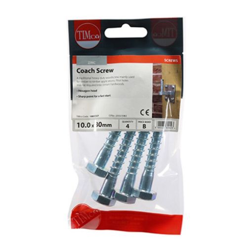 Picture of Coach Screw BZP 10 x 80mm (Pack of 4)