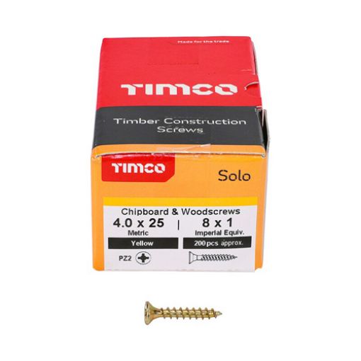 Picture of Solo Woodscrew PZ2 CSK ZYP 4.0 x 25mm (Box of 200)