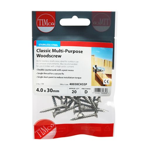 Picture of A2 Stainless Steel Screws 4.0 x 30mm (Pack of 20)