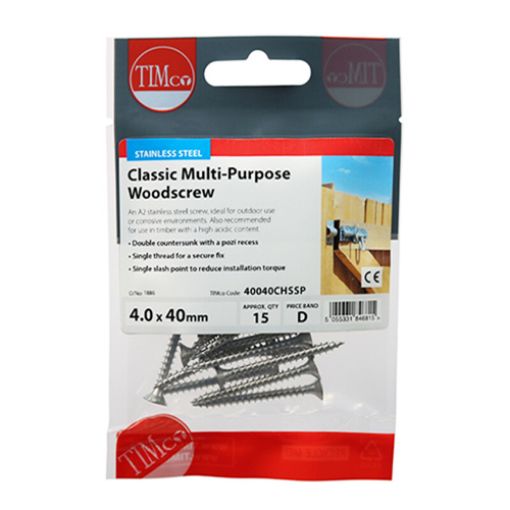 Picture of A2 Stainless Steel Screws 4.0 x 40mm (Pack of 15)
