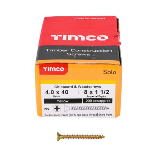Picture of Solo Woodscrew PZ2 CSK ZYP 4.0 x 40mm (Box of 200)