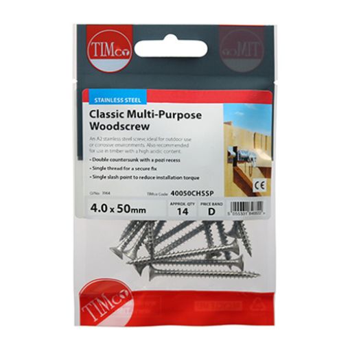 Picture of A2 Stainless Steel Screws 4.0 x 50mm (Pack of 14)