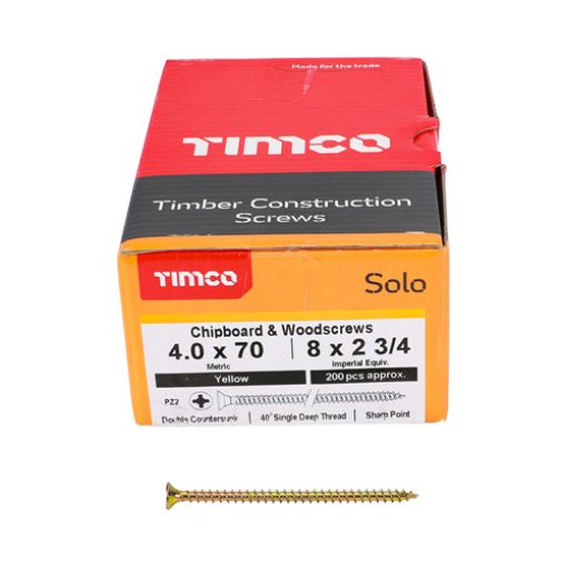 Picture of Solo Woodscrew PZ2 CSK ZYP 4.0 x 70mm (Box of 200)