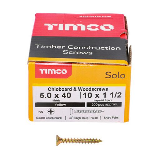 Picture of Solo Woodscrew PZ2 CSK ZYP 5.0 x 40mm (Box of 200)
