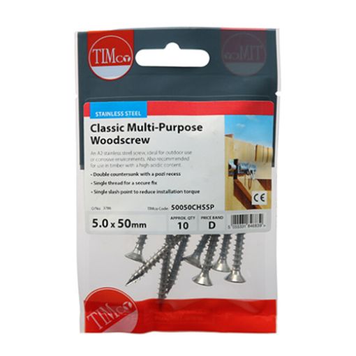 Picture of A2 Stainless Steel Screws 5.0 x 50mm (Pack of 10)
