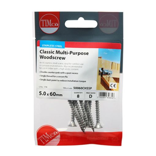 Picture of A2 Stainless Steel Screws 5.0 x 60mm (Pack of 8)