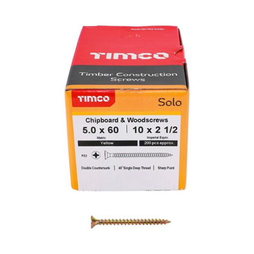 Picture of Solo Woodscrew PZ2 CSK ZYP 5.0 x 60mm (Box of 200)