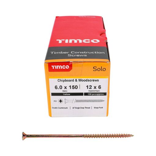 Picture of Solo Woodscrew PZ3 CSK ZYP 6.0 x 150mm (Box of 100)
