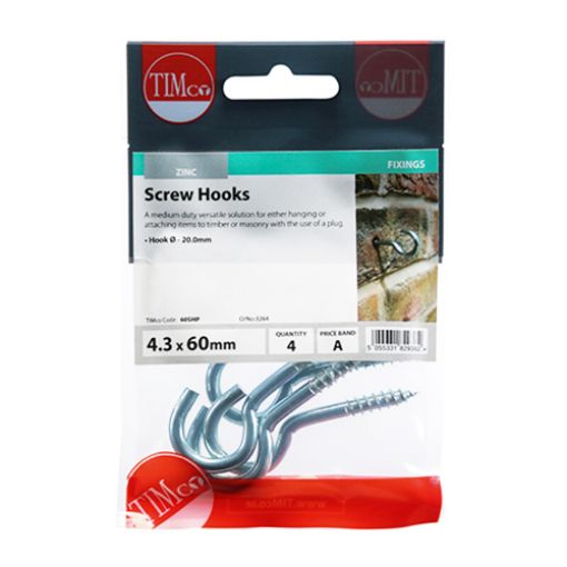 Picture of Screw Hooks Zinc 4.3 x 60mm (Pack of 4)