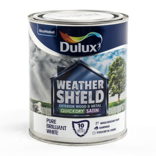 Picture of Dulux Weathershield Quick Dry Exterior Satin Pure Brilliant White 750ml