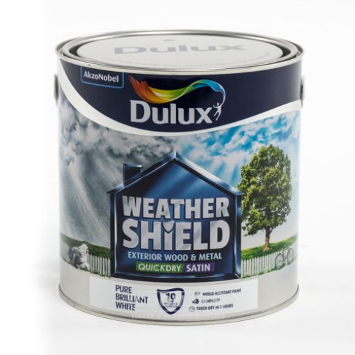 Picture of Dulux Weathershield Quick Dry Exterior Satin Pure Brilliant White 2.5Ltr