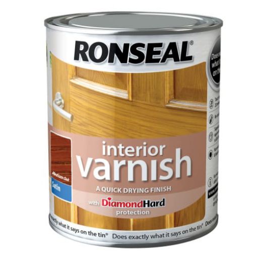 Picture of Ronseal Interior Varnish Quick Dry Satin Medium Oak 250ml