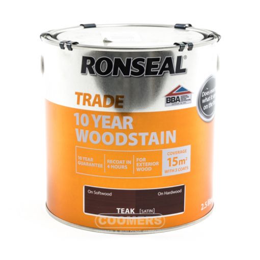 Picture of Ronseal Trade 10 Year Woodstain Teak 2.5Ltr