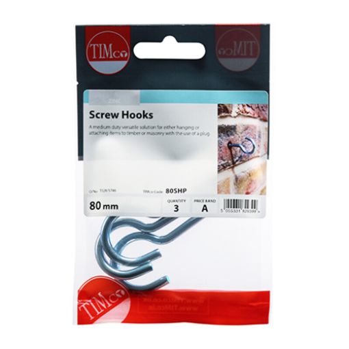 Picture of Screw Hooks Zinc 80mm (Pack of 3)