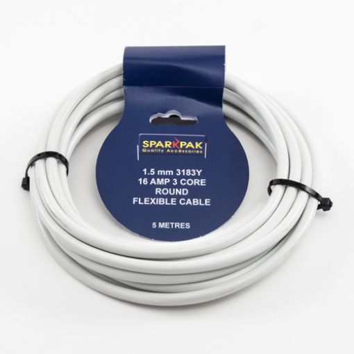 Picture of 3-Core 16 Amp Round Flex 1.5mm x 5Mtr White 3183Y