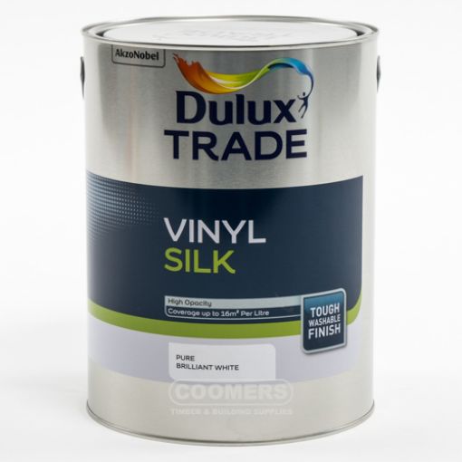 Picture of Dulux Trade Vinyl Silk Pure Brilliant White 5Ltr