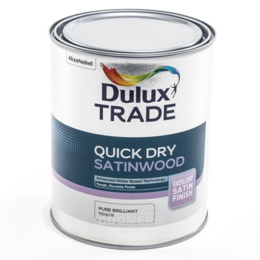Picture of Dulux Trade Quick Dry Satinwood Pure Brilliant White 1Ltr