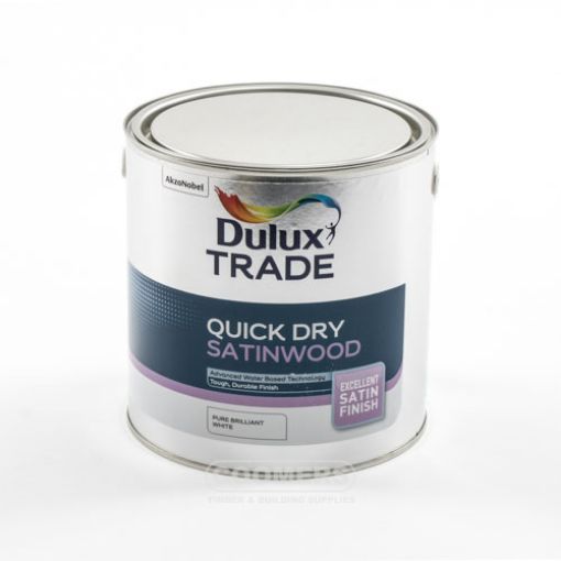 Picture of Dulux Trade Quick Dry Satinwood Pure Brilliant White 2.5Ltr