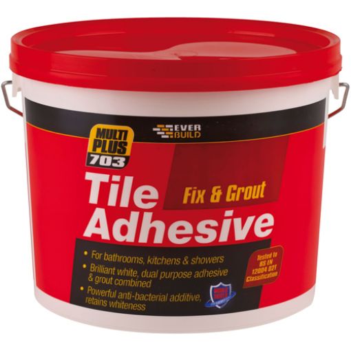 Picture of Everbuild 703 Fix and Grout Tile Adhesive, Brilliant White, 7.5KG