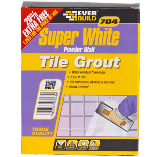 Picture of Everbuild 704 Super White Powder Wall Tile Grout 1KG
