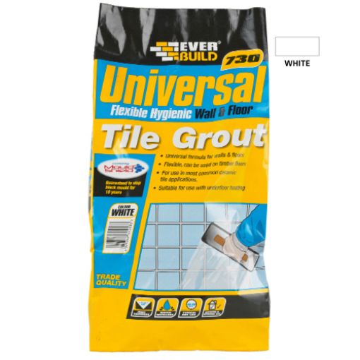 Picture of Everbuild 730 Universal Flexible Hygienic Wall & Floor Tile Grout White 5KG