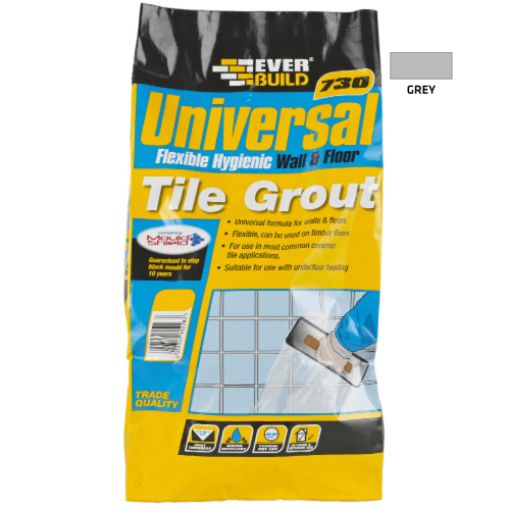 Picture of Everbuild 730 Universal Flexible Hygienic Wall and Floor Tile Grout Grey 5KG