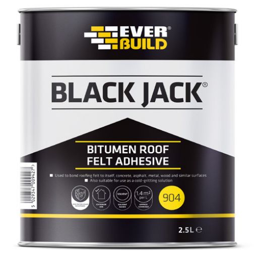 Picture of Everbuild Black Jack 904 Roof Felt Adhesive, Black, 2.5Litre