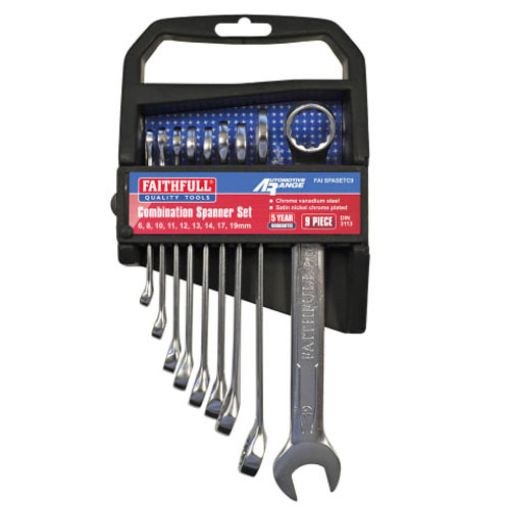 Picture of Faithfull Chrome Vanadium Combination Spanner Set (9 Pc)