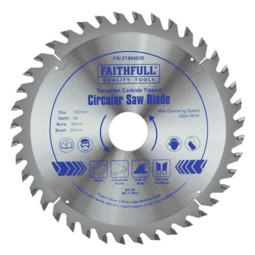 Picture of Faithfull TCT Circular Saw Blade 180 x 30mm x 40T POS