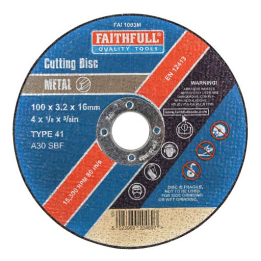 Picture of Faithfull Metal Cut Off Disc 100 x 3.2 x 16mm