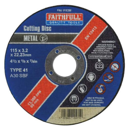 Picture of Faithfull Metal Cut Off Disc 115 x 3.2 x 22.23mm