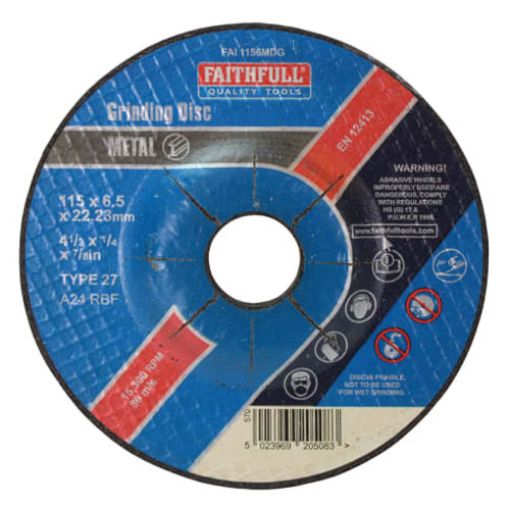 Picture of Faithfull Depressed Centre Metal Grinding Disc 115 x 6.5 x 22.23mm