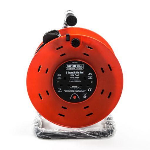 Picture of Faithfull Twin Socket Open Cable Reel 50Mtr 240v