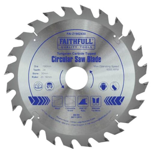 Picture of Faithfull TCT Circular Saw Blade 190 x 30mm x 24T POS