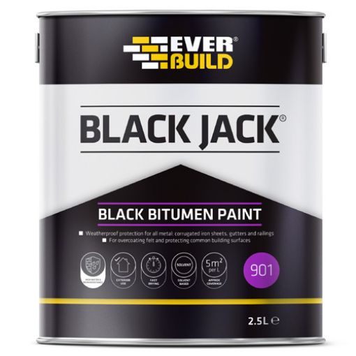 Picture of Everbuild Black Jack 901 Bitumen Paint, Black, 2.5Litre