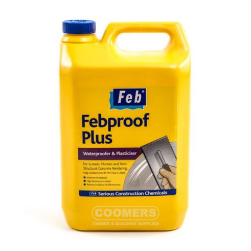 Picture of Feb Febproof Plus Waterproofer and Plasticiser, Amber, 5 Litre