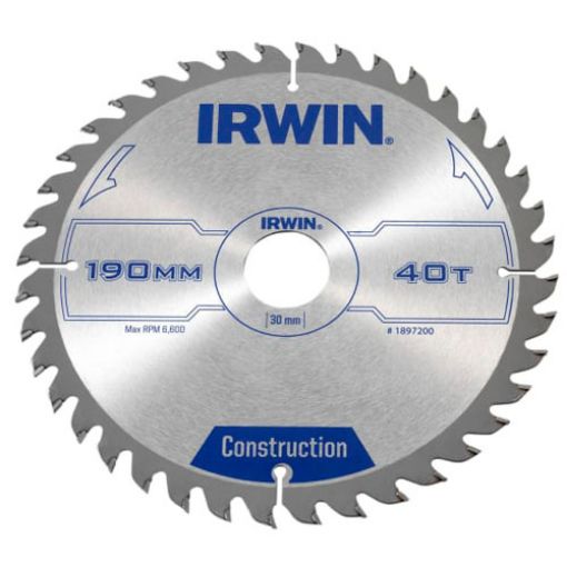 Picture of Irwin Construction Circular Saw Blade 190 x 30mm x 40T ATB