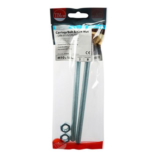 Picture of Carriage Bolt and Hex Nut BZP M10 x 180 (Pack of 2)