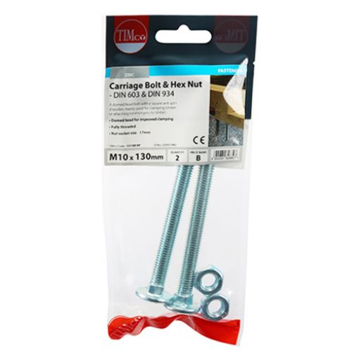 Picture of Carriage Bolt and Hex Nut BZP M10 x 130 (Pack of 2)
