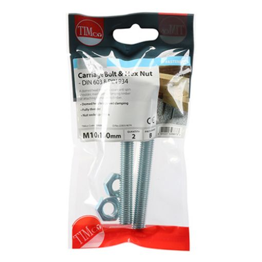 Picture of Carriage Bolt and Hex Nut BZP M10 x 100 (Pack of 2)